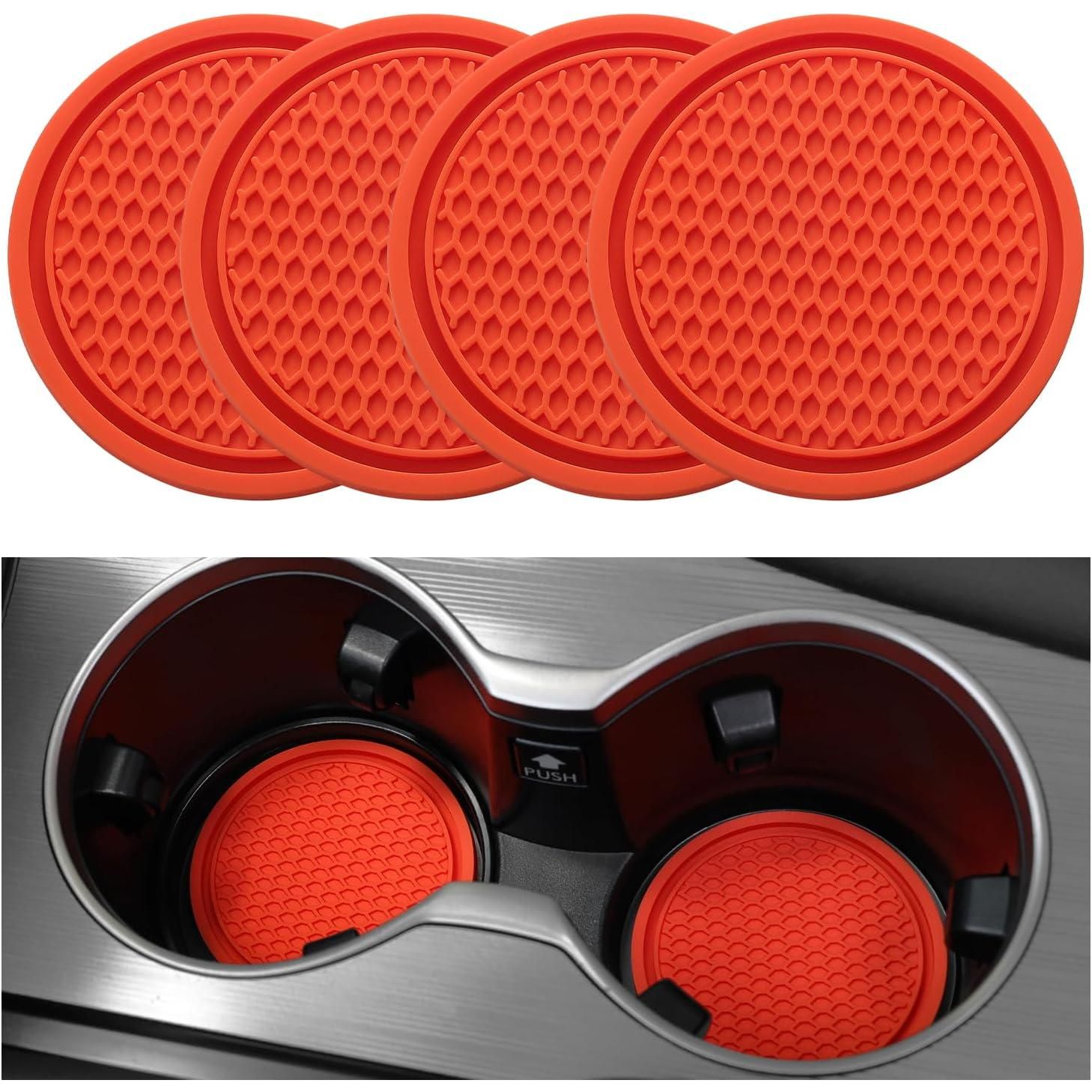 SINGARO Car Cup Coaster, 4PCS Universal Non-Slip Cup Holders Embedded In Ornaments Coaster, Car Interior Accessories, Lava Orange,