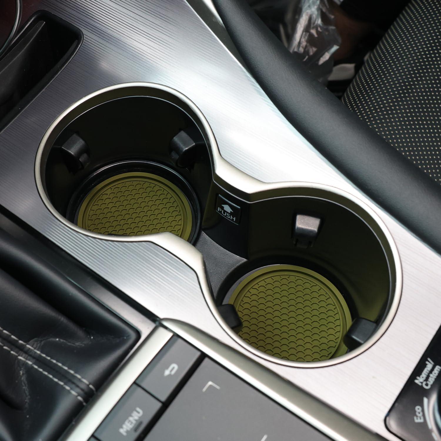 SINGARO Car Cup Coaster, 4PCS Universal Non-Slip Cup Holders Embedded In Ornaments Coaster, Car Interior Accessories, Olive Green,