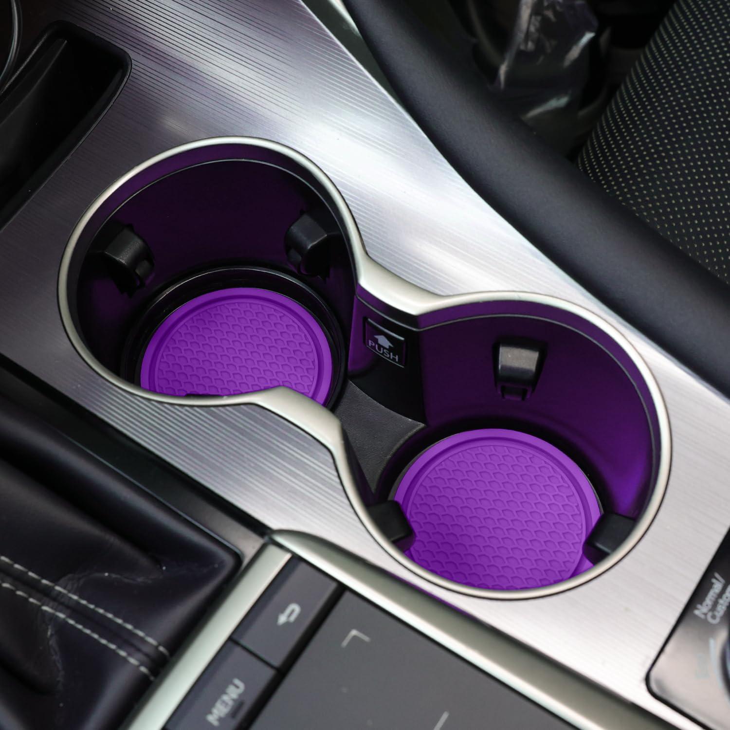 SINGARO Car Cup Coaster, 4PCS Universal Non-Slip Cup Holders Embedded In Ornaments Coaster, Car Interior Accessories, Purple,