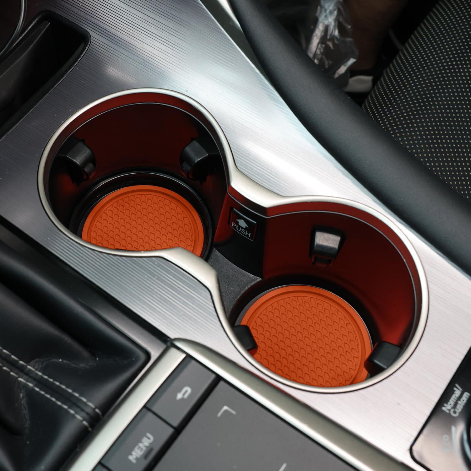 SINGARO Car Cup Coaster, 4PCS Universal Non-Slip Cup Holders Embedded In Ornaments Coaster, Car Interior Accessories, Orange,
