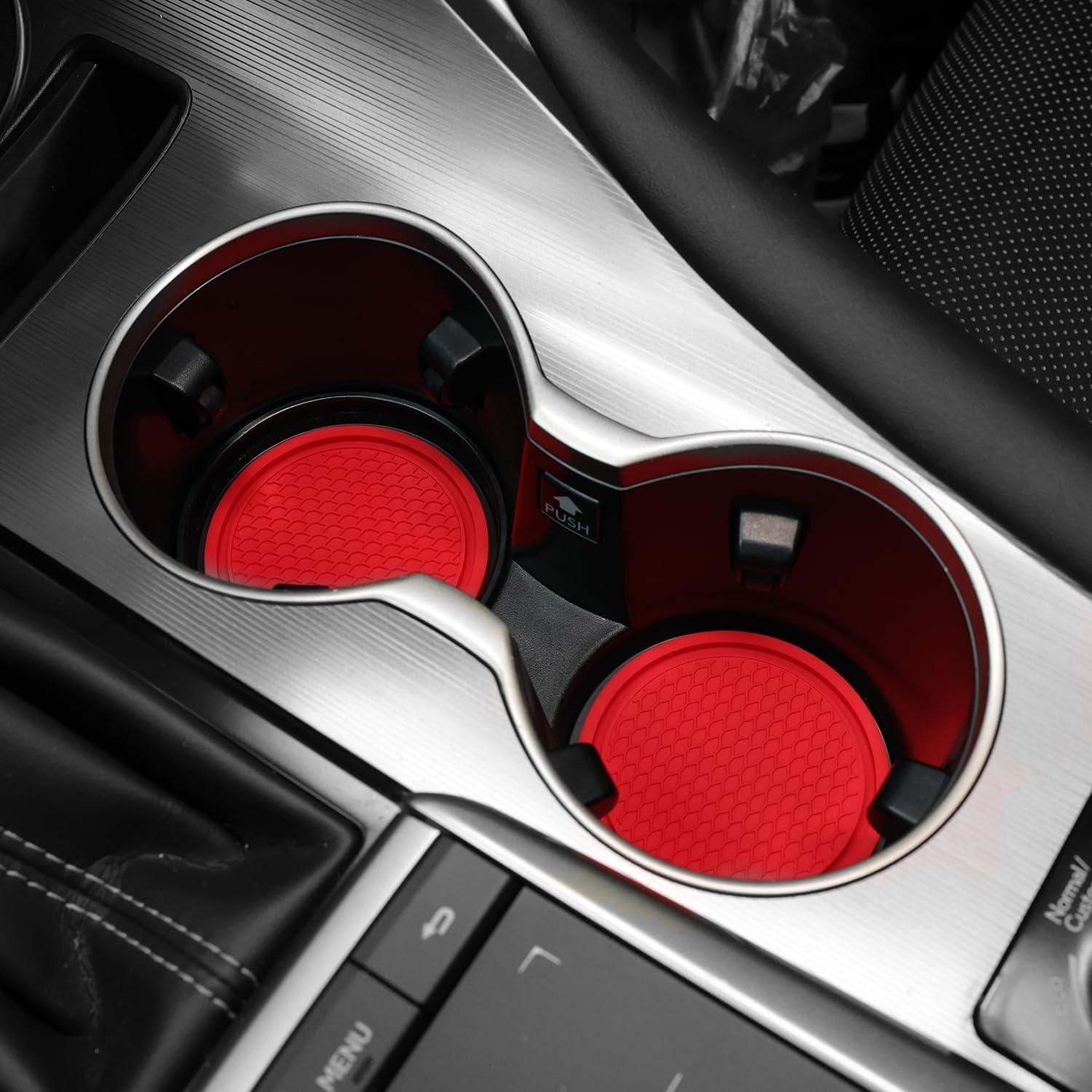 SINGARO Car Cup Coaster, 4PCS Universal Non-Slip Cup Holders Embedded In Ornaments Coaster, Car Interior Accessories, Red,