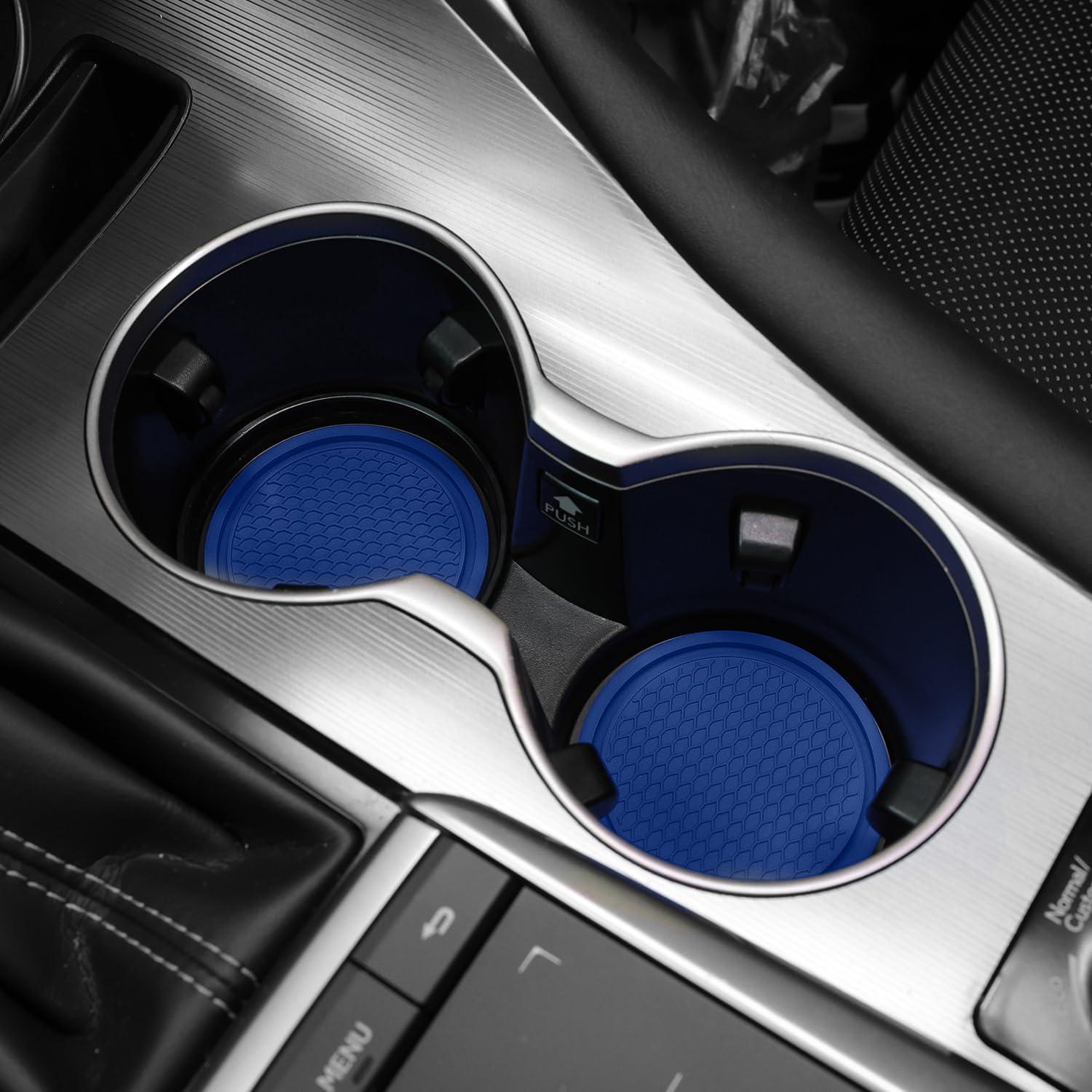 SINGARO Car Cup Coaster, 4PCS Universal Non-Slip Cup Holders Embedded In Ornaments Coaster, Car Interior Accessories, Grey Blue,