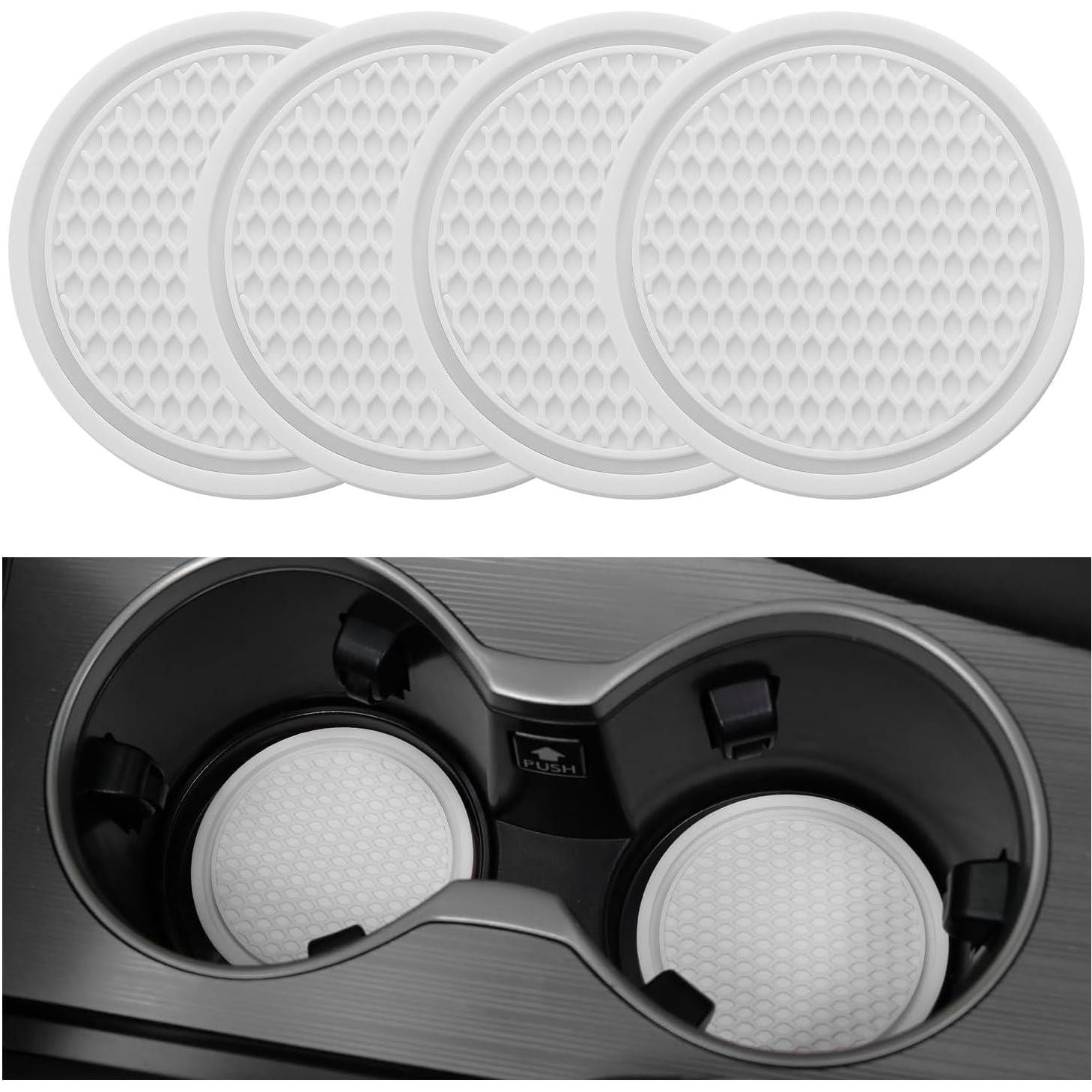 SINGARO Car Cup Coaster, 4PCS Universal Non-Slip Cup Holders Embedded In Ornaments Coaster, Car Interior Accessories, White,