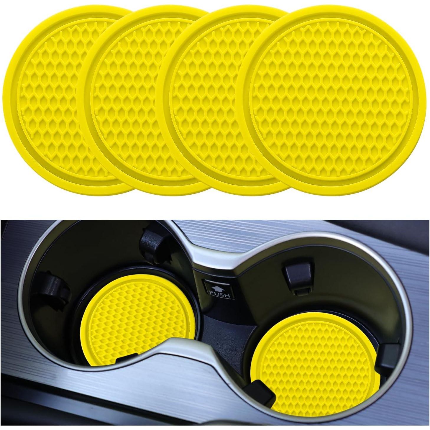 SINGARO Car Cup Coaster, 4PCS Universal Non-Slip Cup Holders Embedded In Ornaments Coaster, Car Interior Accessories, Yellow,