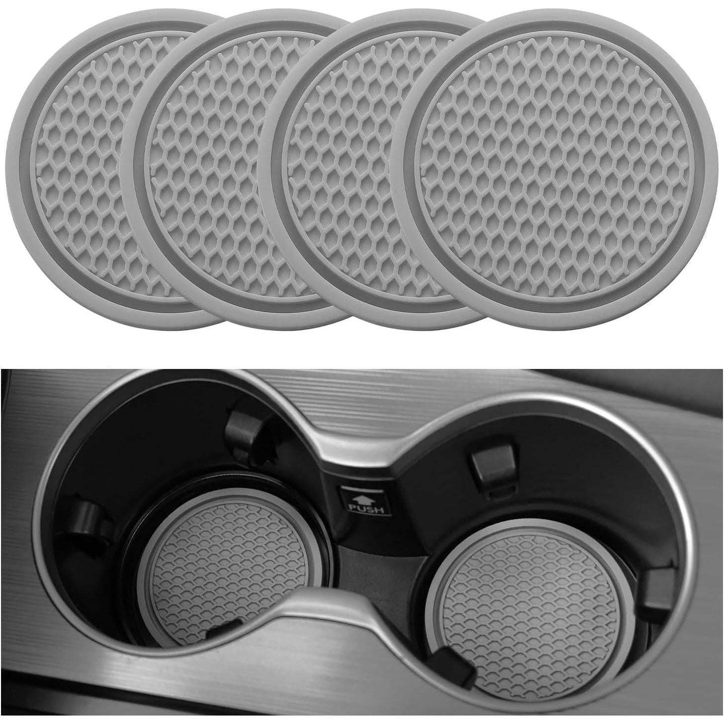 SINGARO Car Cup Coaster, 4PCS Universal Non-Slip Cup Holders Embedded In Ornaments Coaster, Car Interior Accessories, Gray,