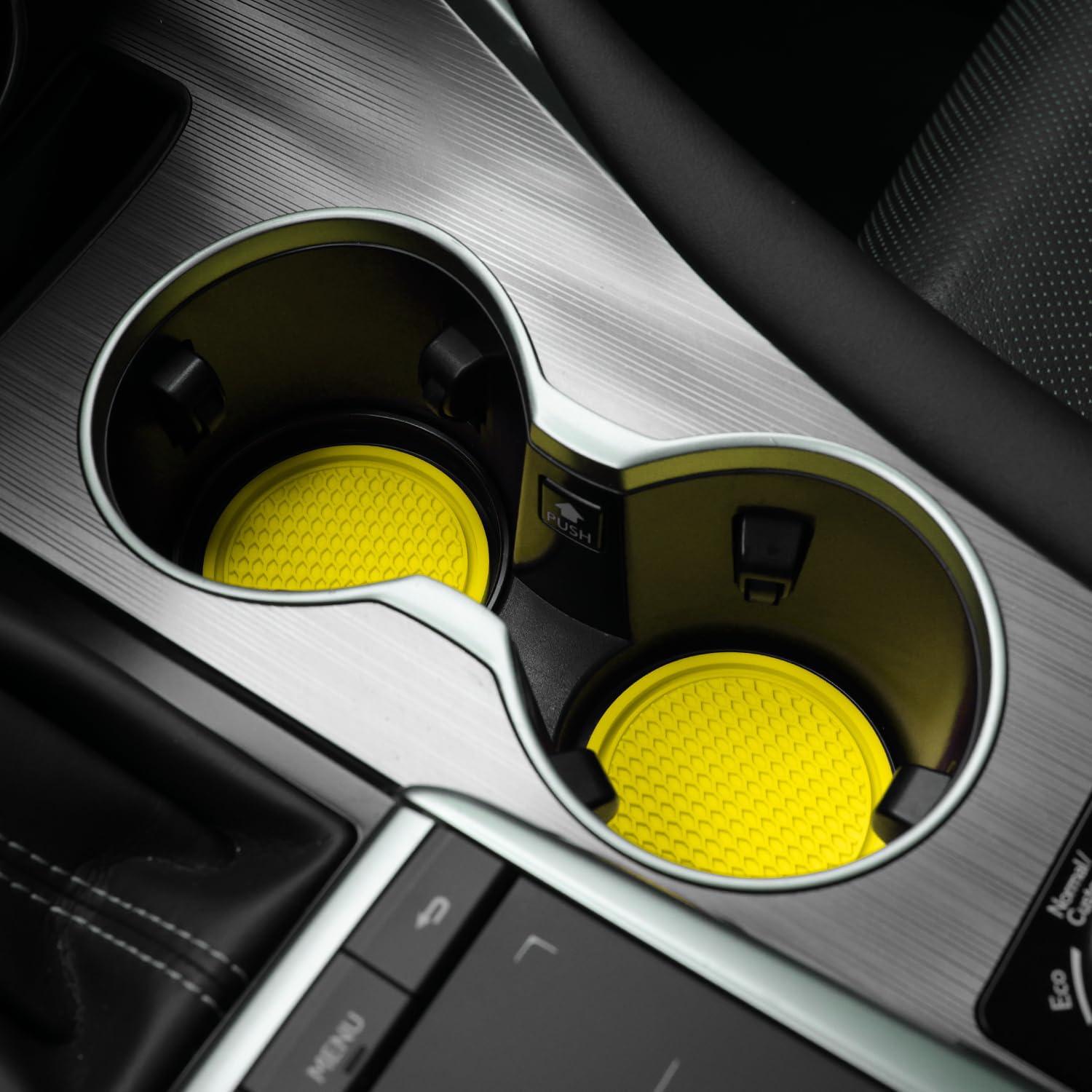 SINGARO Car Cup Coaster, 4PCS Universal Non-Slip Cup Holders Embedded In Ornaments Coaster, Car Interior Accessories, Yellow,