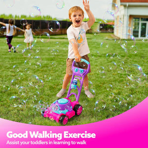Sloosh Bubble Lawn Mower Toddler Toy Pink Summer Outdoor Push Bubble Machine for Preschool Boys and Girls Ages 3 and Up