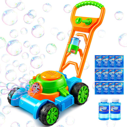 Sloosh Bubble Lawn Mower Blue Toddler Bubble Machine Outdoor Push Toy for Kids Birthday Gifts