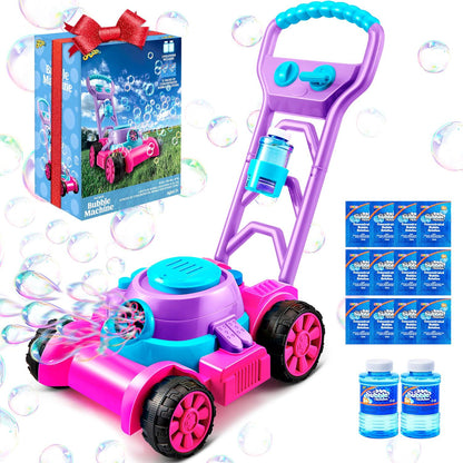 Sloosh Bubble Lawn Mower Toddler Toy Pink Summer Outdoor Push Bubble Machine for Preschool Boys and Girls Ages 3 and Up