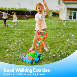 Sloosh Bubble Lawn Mower Blue Toddler Bubble Machine Outdoor Push Toy for Kids Birthday Gifts