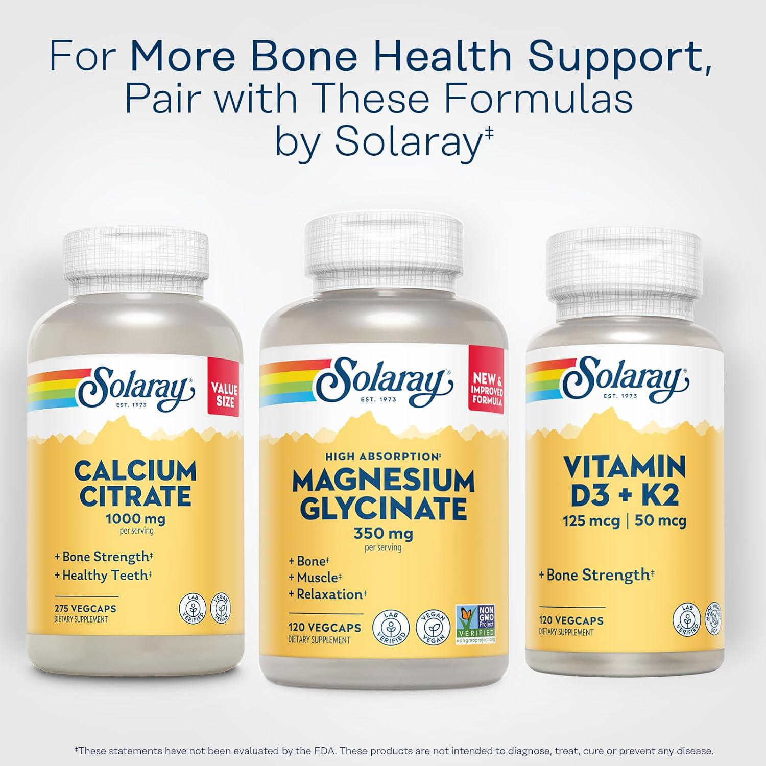 SOLARAY Magnesium Glycinate Capsules, Chelated Magnesium Bisglycinate W/BioPerine, Higher Absorption Magnesium Supplement - Bones, Muscles, Heart Support, Vegan, 275 Count (30 Servings, 120 VegCaps),