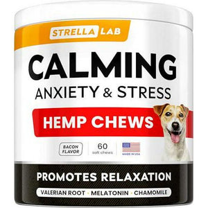 StrellaLab Calming Dog Treats, 60 Ct, Hemp & Melatonin for Stress Relief, Bacon Flavor, Made in USA