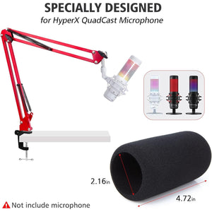 SUNMON Hyper X QuadCast Boom Arm - Upgraded Red Boom Arm For HyperX QuadCast With QuadCast Windscreen, Sound Insulation And Noise Reduction, HyperX QuadCast Microphone Arm With 3/8 To 5/8 Adapter,