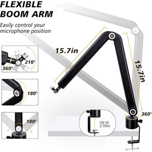 SUNMON Mic Stand Boom Arm - Microphone Arm Compatible With HyperX QuadCast, 360° Rotation Microphone Stand, Weighted Metal Mic Boom Arm For HyperX QuadCast,Blue Yeti,Shure MV7,Rode And Most Gaming,