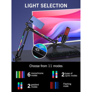 SUNMON RGB Boom Arm - Mic Arm With RGB Light, Adjustable 11 Light Modes, Microphone Boom Arm With Adapter Compatible With Fifine Microphone, Blue Yeti, HyperX QuadCast And Most Gaming Mic,