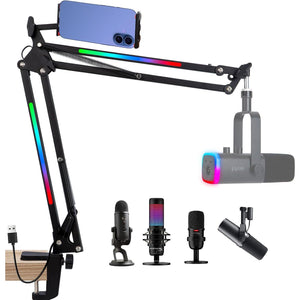 SUNMON RGB Boom Arm - Mic Arm With RGB Light, Adjustable 11 Light Modes, Microphone Boom Arm With Adapter Compatible With Fifine Microphone, Blue Yeti, HyperX QuadCast And Most Gaming Mic,