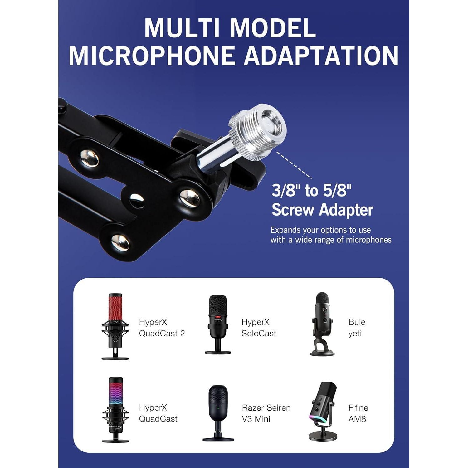 SUNMON RGB Boom Arm - Mic Arm With RGB Light, Adjustable 11 Light Modes, Microphone Boom Arm With Adapter Compatible With Fifine Microphone, Blue Yeti, HyperX QuadCast And Most Gaming Mic,
