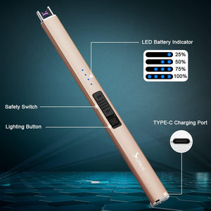 SUPRUS SUPRUS Electric Lighter Arc Windproof Flameless USB Lighter Rechargeable Lighter With Safety Lock For Candle BBQ Camping (champagne Gold)