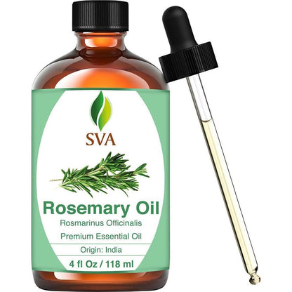 SVA Rosemary Essential Oil, 118ml (4oz), Premium Quality, Hair Care, Skin Care & Aromatherapy, Dropper Included