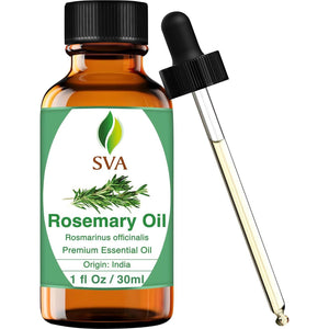 SVA Organics Rosemary Essential Oil, 100% Natural, 1oz, For Hair, Skin Care, Diffuser, Aromatherapy, Scalp & Body Massage, Soap & Candle Making with Dropper
