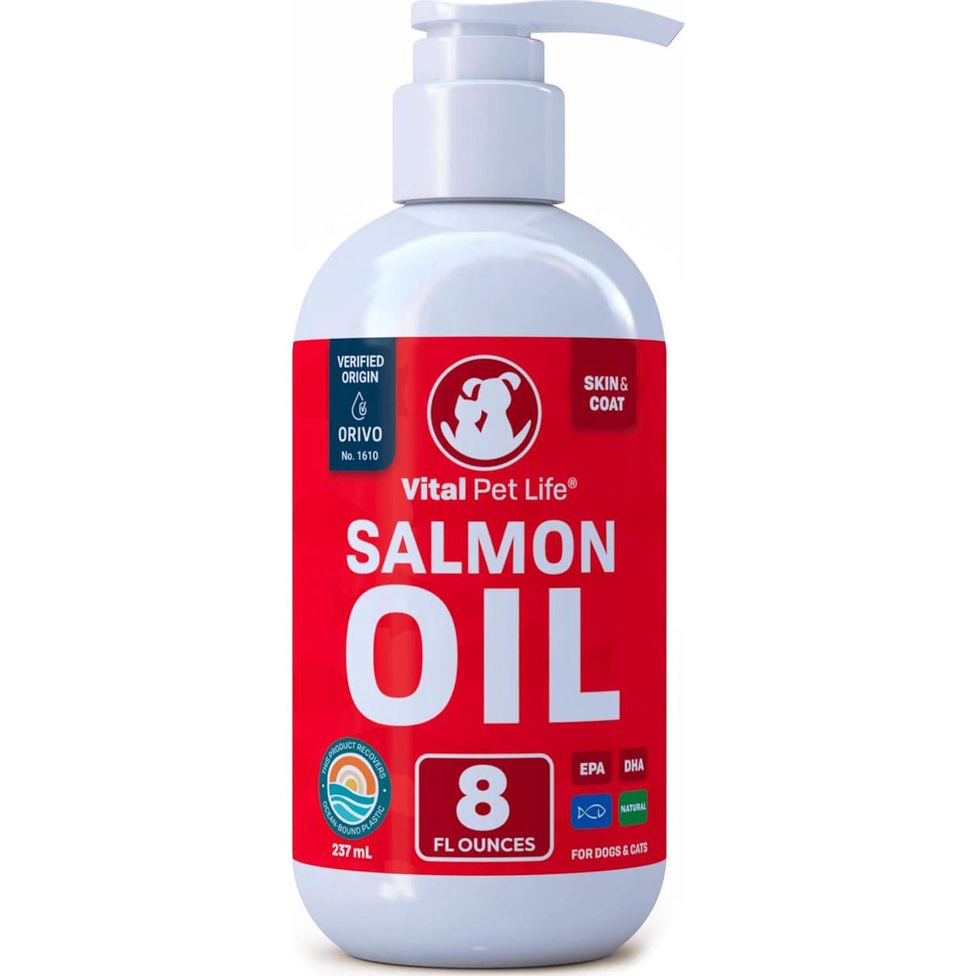 Salmon Oil Supplement for Dogs and Cats 8 oz Omega 3 Fish Oil for Skin Coat Joints Allergies Defense