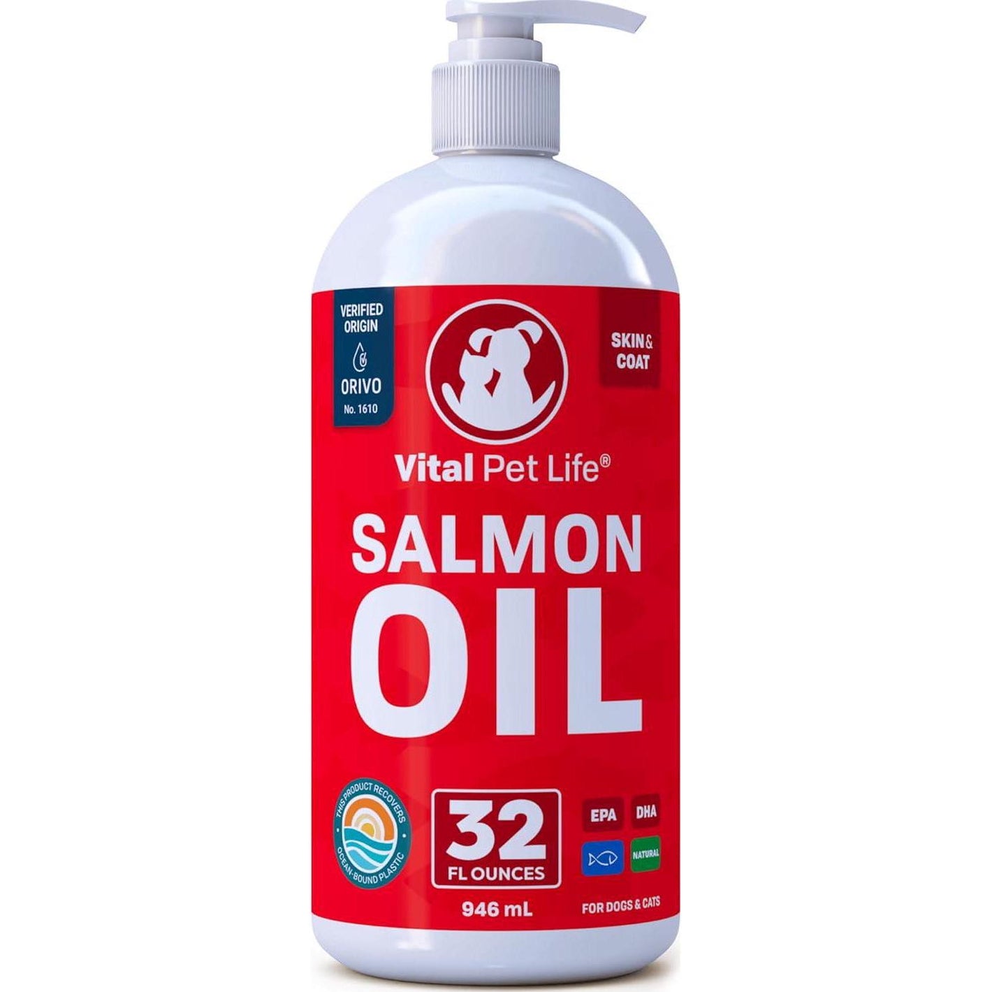 Salmon Oil for Dogs and Cats Omega 3 Fish Oil Liquid Supplement 32 oz Pump Bottle