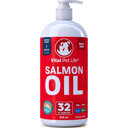 Salmon Oil for Dogs and Cats Omega 3 Fish Oil Liquid Supplement 32 oz Pump Bottle