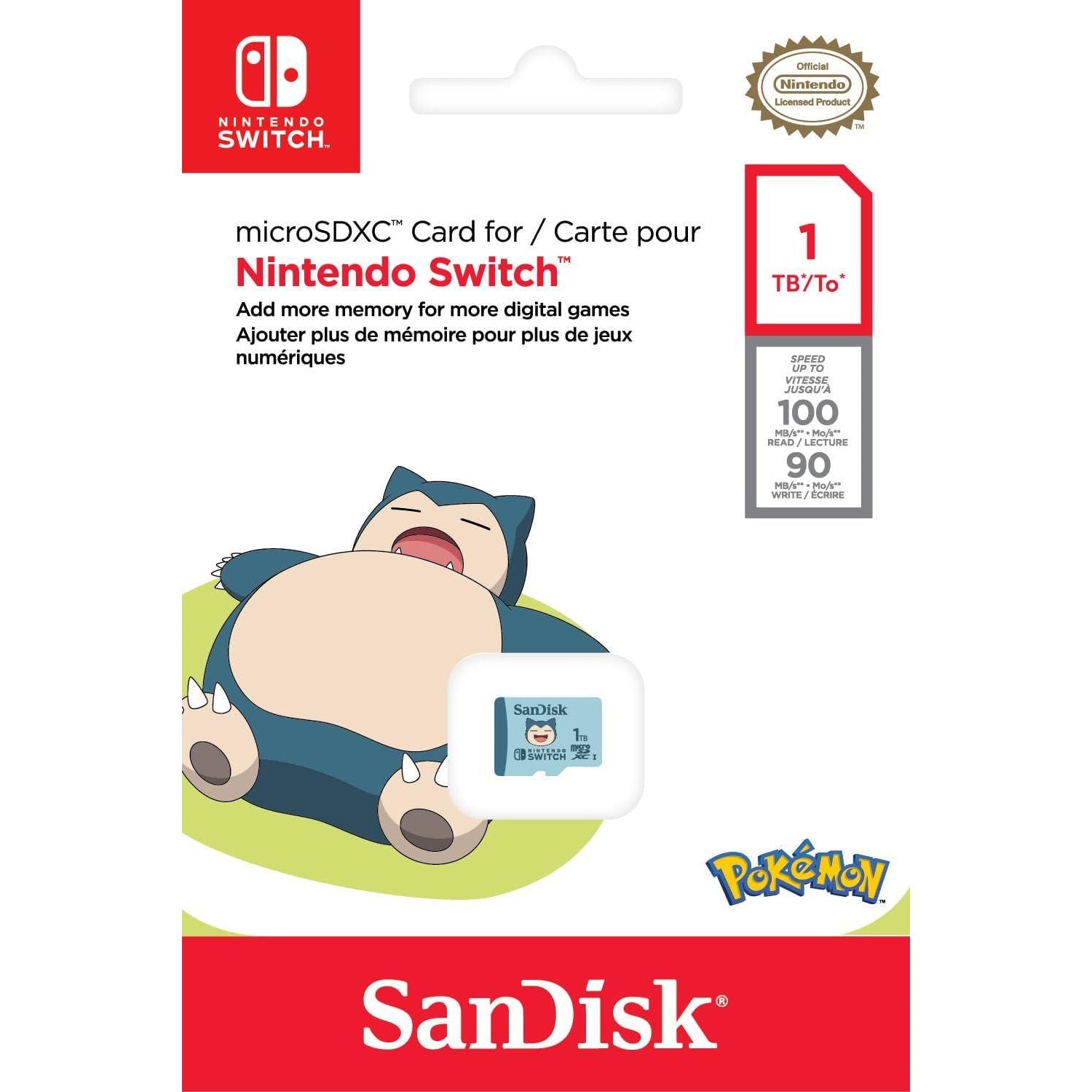 SanDisk 1TB MicroSDXC Card Licensed For Nintendo-Switch, Pokémon Snorlax Edition - SDSQXAO-1T00-GN6ZK,619659211547