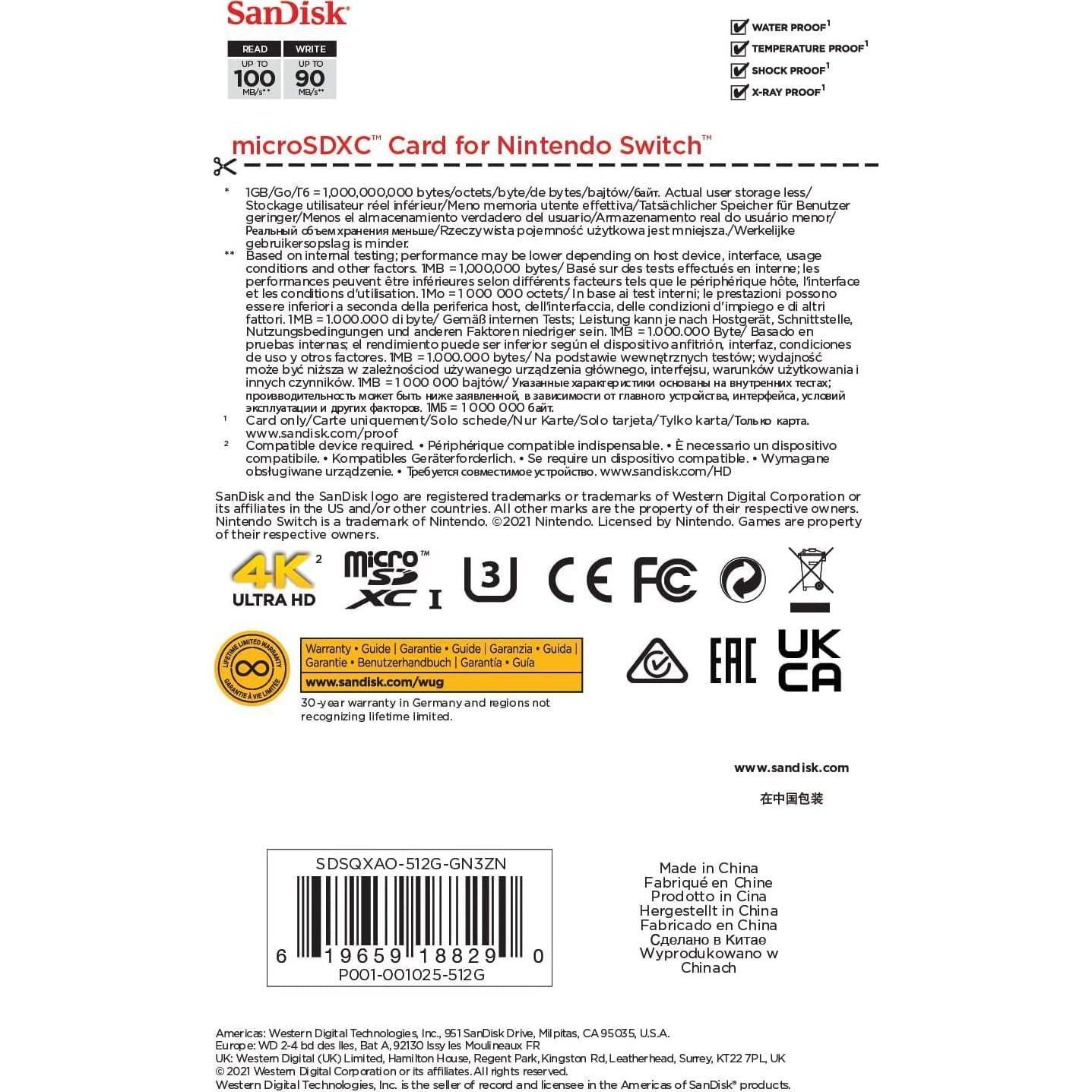 SanDisk 512GB MicroSDXC Card, Licensed For Nintendo Switch - SDSQXAO-512G-GNCZN,619659184650