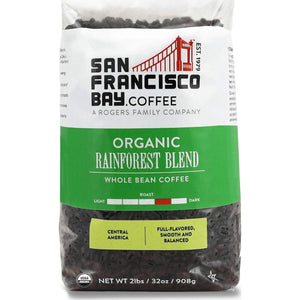 San Francisco Bay Whole Bean Coffee, Organic Rainforest Blend, 2lb Bag, Medium-Dark Roast