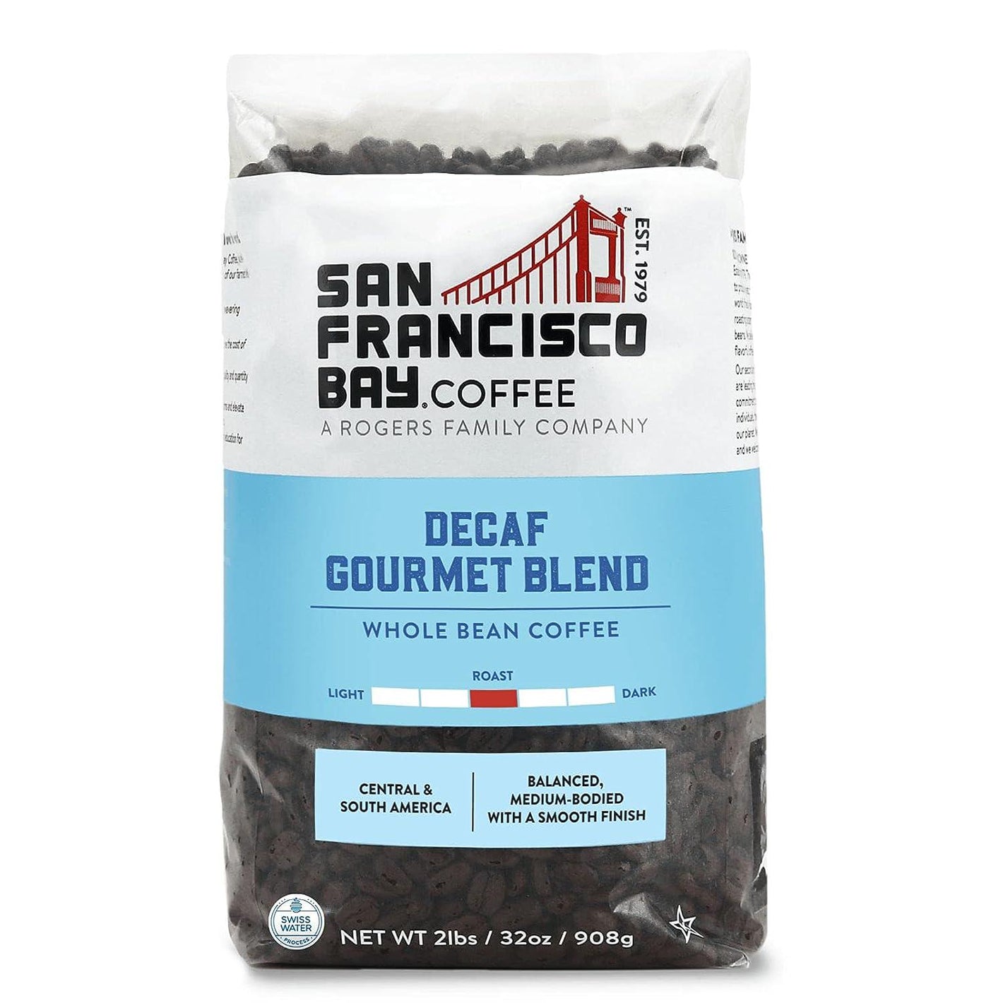 SAN FRANCISCO BAY San Francisco Bay Whole Bean Coffee - DECAF Gourmet Blend (2lb Bag), Medium Roast, Swiss Water Processed