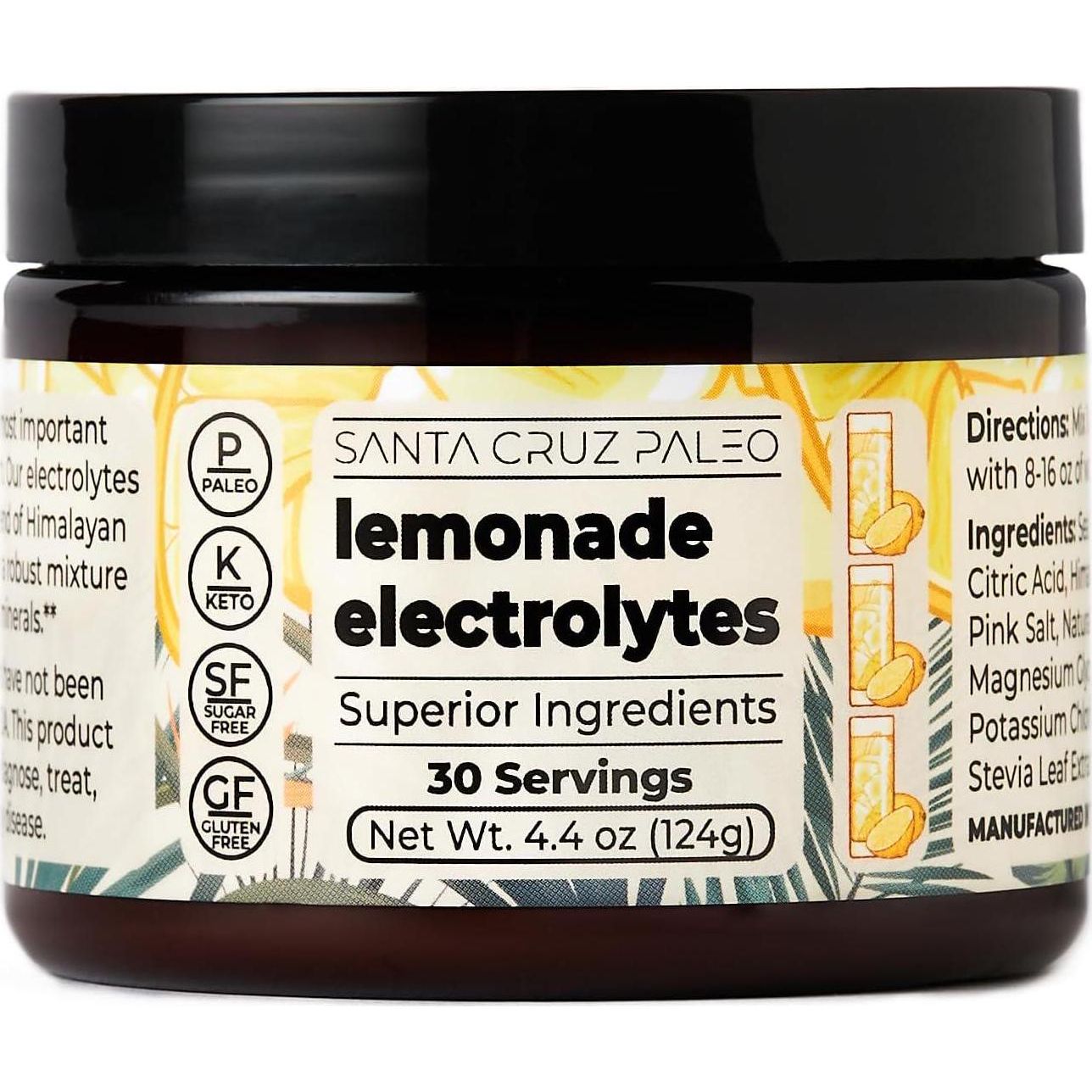 Santa Cruz Paleo Electrolyte Powder, Lemonade Flavor with Himalayan & Sea Salt, Magnesium, Potassium, Sugar-Free, 30 Servings
