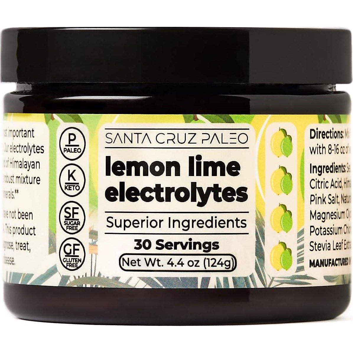 Santa Cruz Paleo Electrolyte Powder, Lemon Lime, Himalayan & Sea Salt, Magnesium & Potassium, Sugar-Free, 30 Servings