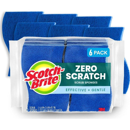 Scotch-Brite Zero Scratch Scrub Sponges, 6 Kitchen Sponges, Non-Scratch, Multi-Surface Safe for Cleaning, Ideal for Nonstick Pans