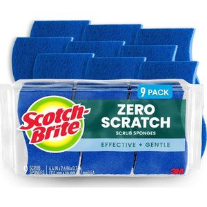 Scotch Brite Zero Scratch Scrub Sponge, 9 Kitchen Sponges, Effective Gentle Dish Scrubber, Safe on Most Surfaces, Best for Nonstick Pots & Pans