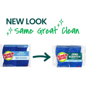 Scotch-Brite Zero Scratch Scrub Sponges, 6 Kitchen Sponges, Non-Scratch, Multi-Surface Safe for Cleaning, Ideal for Nonstick Pans