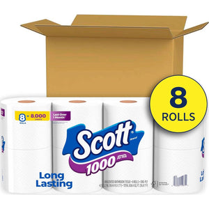 Scott Scott 1000 Toilet Paper, 8 Rolls, Septic-Safe, 1-Ply Toilet Tissue