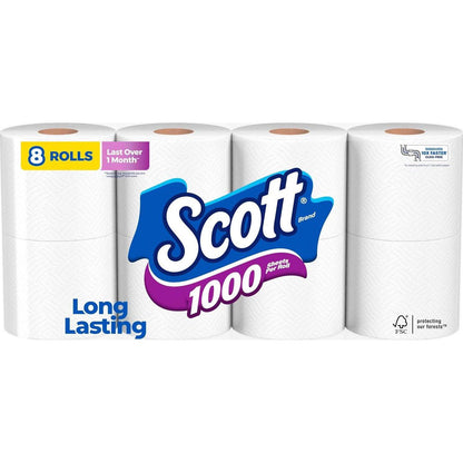 Scott Scott 1000 Toilet Paper, 8 Rolls, Septic-Safe, 1-Ply Toilet Tissue