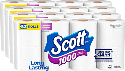 Scott Scott 1000 Trusted Clean Toilet Paper, 32 Rolls, Septic-Safe, 1-Ply Toilet Tissue