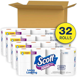Scott Scott 1000 Trusted Clean Toilet Paper, 32 Rolls, Septic-Safe, 1-Ply Toilet Tissue
