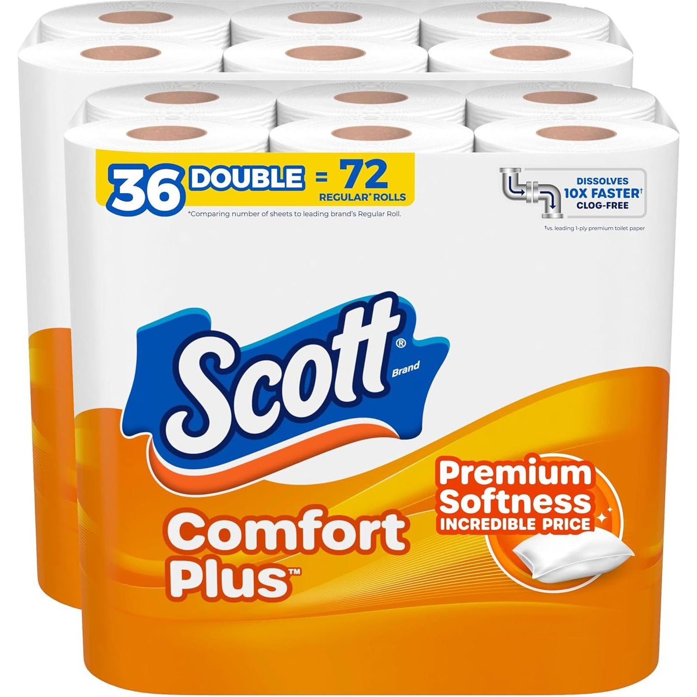 Scott Scott ComfortPlus Toilet Paper, 36 Double Rolls, 231 Sheets Per Roll, Septic-Safe, 1-Ply Toilet Tissue