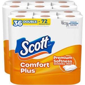 Scott Scott ComfortPlus Toilet Paper, 36 Double Rolls, 231 Sheets Per Roll, Septic-Safe, 1-Ply Toilet Tissue