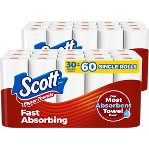 Scott Paper Towels Choose-A-Sheet, 30 Double Rolls, 2 Packs of 15 (60 Regular Rolls, 100 Sheets per Roll)