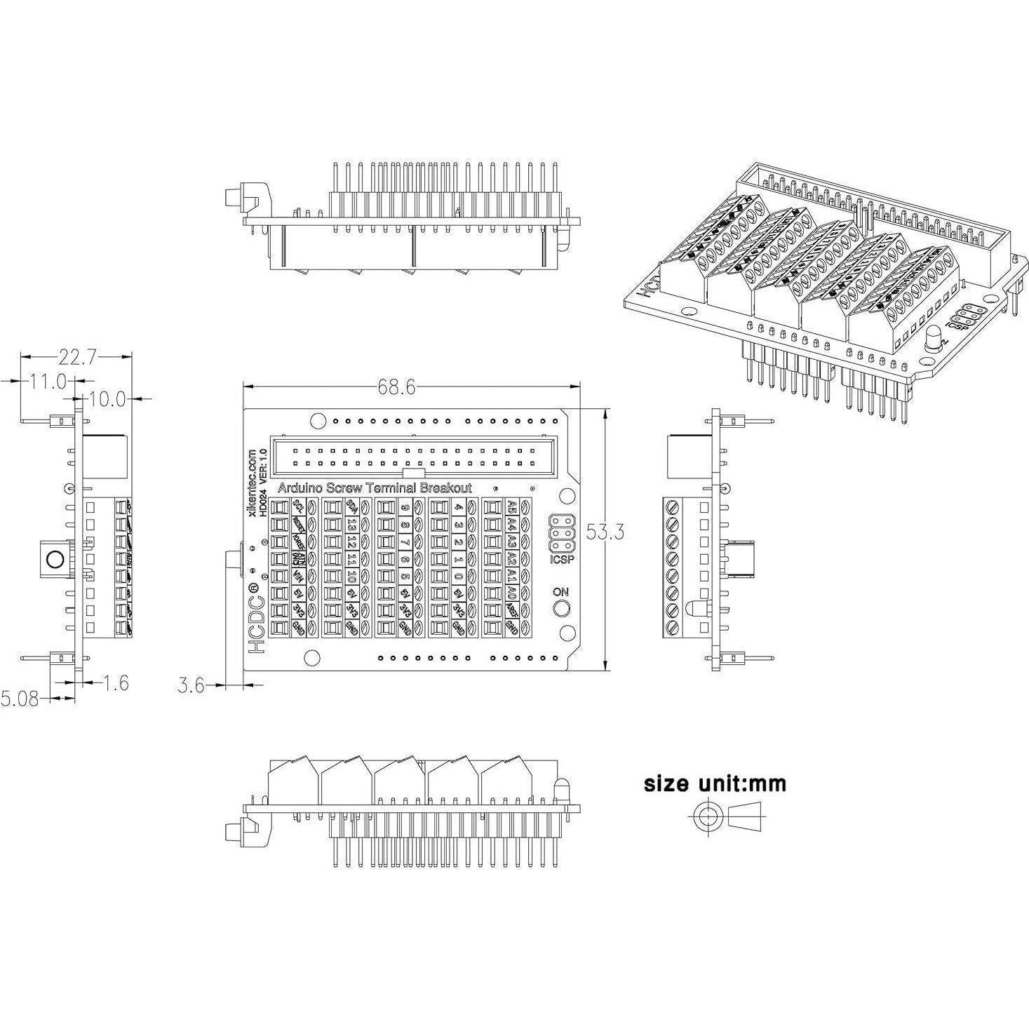 Screw Terminal Block Breakout Shield Module For Arduino UNO R3,