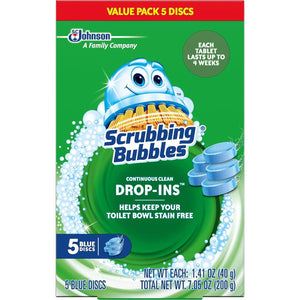 Scrubbing Bubbles Toilet Bowl Tablets, Continuous Clean, Toilet Drop-In Discs, 5 Count, 1 Pack, 4 Weeks of Protection Against Stains & Build-Up