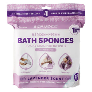 Scrubzz Scrubzz Disposable No Rinse Bathing Wipes - 25 Pack - All-in-1 Single Use Shower Wipes, Simply Dampen, Lather, And Dry Without Shampoo Or Rinsing (Lavender, 1-Pack)