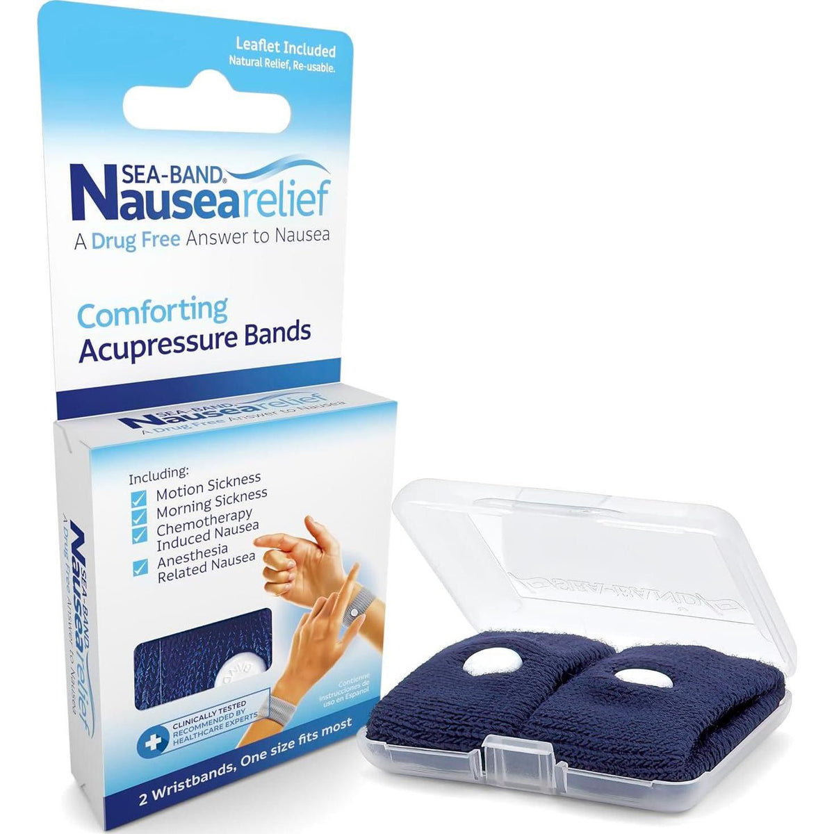 Sea-Band Anti-Nausea Acupressure Wristband For Motion And Morning Sickness - 1 Pair Navy Blue,