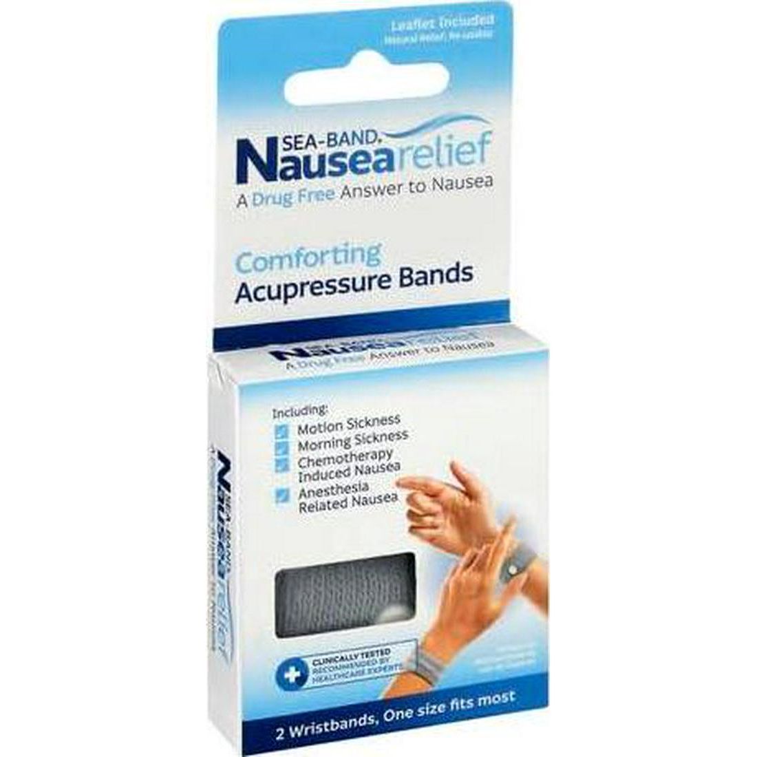 Sea-Band Anti-Nausea Acupressure Wristband For Motion And Morning Sickness, 1 Pair, Gray,