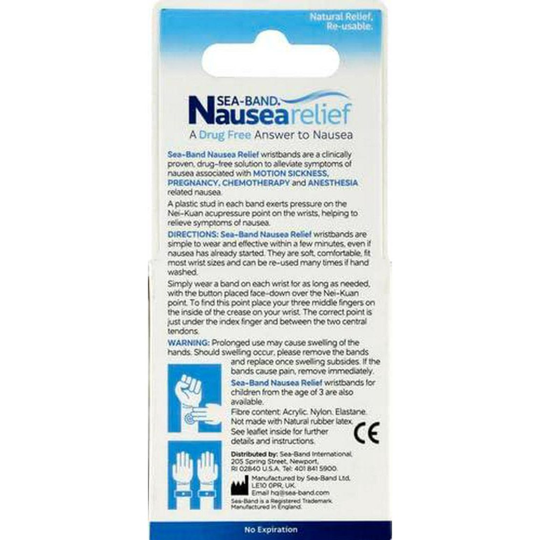 Sea-Band Anti-Nausea Acupressure Wristband For Motion And Morning Sickness, 1 Pair, Gray,