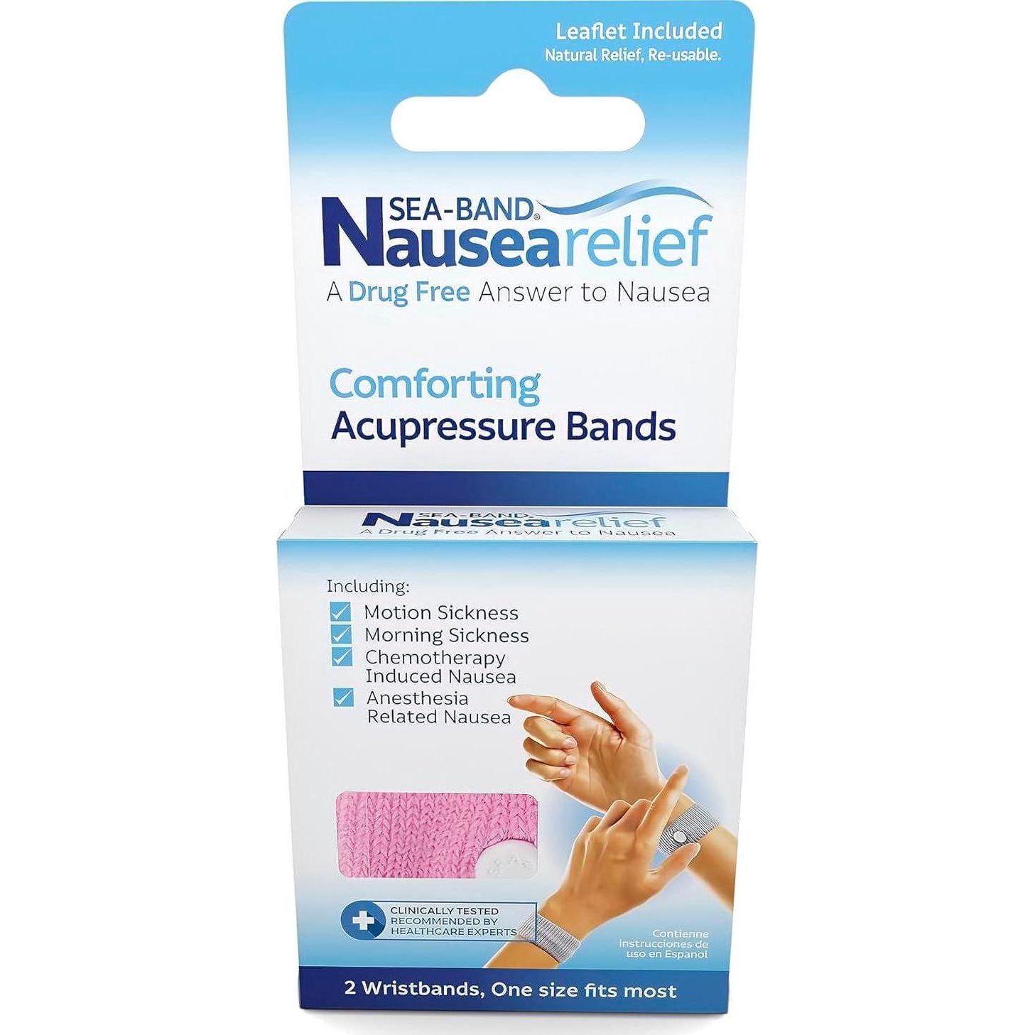 Sea-Band Anti-Nausea Acupressure Wristband For Motion And Morning Sickness - 1 Pair Pink,